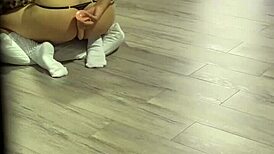 I find my big-ass stepdaughter in school uniform inserting dildo in her ass and masturbate to her moans until cumming.