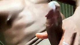 got horny, stroked big black cock to milk it