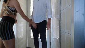 brunette latina wife heyya gives delivery guy blowjob