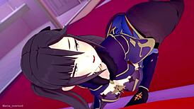 Mona genshin wants to give handjobs in the hentai love hotel bed 😏