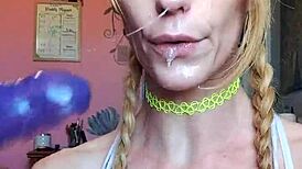 vanessa hastings gets messy with spit on her face during dildo deepthroat. Pretty wild stuff!