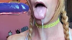 vanessa hastings gets messy with spit on her face during dildo deepthroat. Pretty wild stuff!