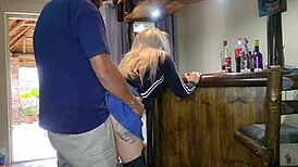 Cute Blonde Lifts Skirt for Quick Doggy Action