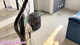 stepfather spies on teen after bath then fucks her tight pussy until creampie in sheer red lingerie