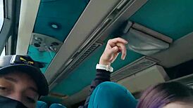 Blowjob and fuckin with creampie in public bus, oops forgot condom - Blakeproductions