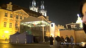 European brunette amateur embraces public outdoor passion