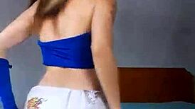 bonneyuwu dances in miniskirt while masturbating her tight pussy with dildo.