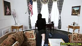 Yo, check this jizzy mouth teen getting wild in the office!