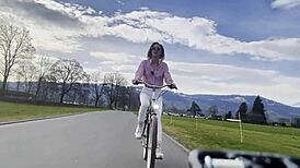 Miss daisy diamond worships her ass on a bike outdoors