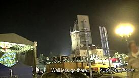 European brunette amateur embraces public outdoor passion