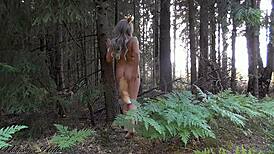 I’m a foxy blonde flashing my big assets outdoors for thrills.