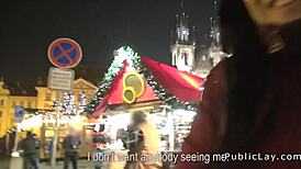 European brunette amateur embraces public outdoor passion