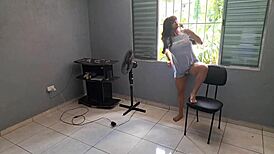 caught my neighbor watching, so I teased him playing with my wet pussy