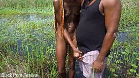 Skinny African Babe Strokes Tourist in River! Can't Believe How She Handles It!