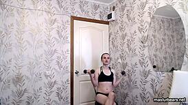 Russian Gymnast Fingers Herself Hard After Intense Workout