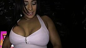 curvy babe teases while sucking dick at gloryhole close-up