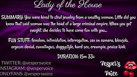 I, uh, got this F4m erotic audio where I’m interrogated by a dominant female, then used for her pleasure while handcuffed, ya know?
