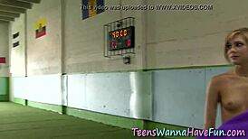 Masturbating lesbian teen at party with fingering