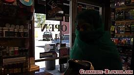 yo, this arab babe is slayin’ with a black rod at the gloryhole! 🔥