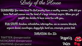 I, uh, got this F4m erotic audio where I’m interrogated by a dominant female, then used for her pleasure while handcuffed, ya know?