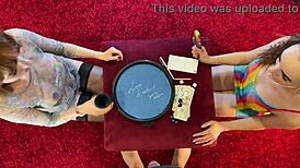 Two girls challenge one guy to cum first with sexy horny sluts 😏