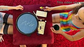 Two girls challenge one guy to cum first with sexy horny sluts 😏