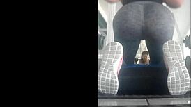 Damn, that Mexican teen’s bent over ass in leggings at gym!