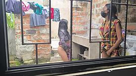 Hot Latina Housewives Turn Sluts In Homemade Porn After Laundry.