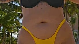 Married woman pulls panties aside in chemical toilet for blowjob after dick photo tease