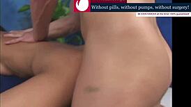 A brunette receives an exotic massage in part three