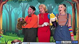 blonde milf and teen get slammed hard on sesame street set