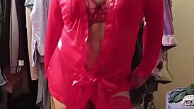 Stunning shemale models sexy red lingerie for a hot reveal.