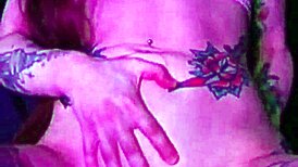 She grips the dildo tightly, clothes ripping as she rides and drips with pleasure.