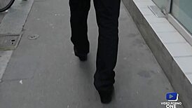 diane, sexy brunette, gettin’ pounded by two horny fetish dudes… damn!