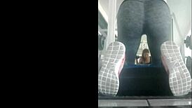 Damn, that Mexican teen’s bent over ass in leggings at gym!