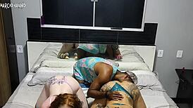 Interracial Bedroom Action with Huge Natural Tits and Rough Ass Licking