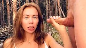 This horny blonde babe blew and banged rough in the woods. Outdoor amateur action got wild!