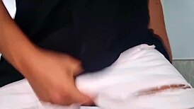 Huge cock explodes cum on sexy t-shirt.