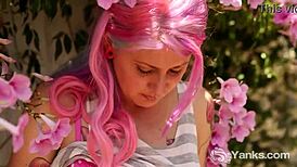 Pink-Haired Babe Zahra Yanks And Toys Her Pussy Intensely