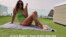 A beautiful brunette has sex with a bottle