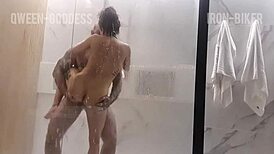 friends licking tits in shower after filming