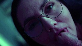 Lewd girl passionately sucks her man's cock