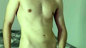 In the bedroom, a solo amateur performs huge masturbation leading to orgasm and cum on webcam