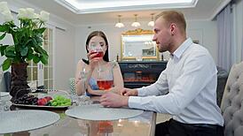 hottie brunette fucks and gets creampie on first date