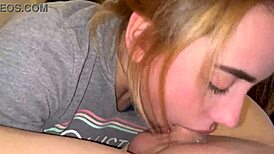 Blonde babe gagging on cock for sloppy deepthroat cum