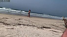 public beach handjob by busty babe until massive cumshot pov