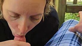 Skinny Amateur Wife Enjoys a Smoke While Giving a Sloppy Blowjob with Cum in Mouth