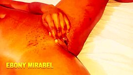 Ebony enjoys self-pleasure before a big cock encounter outdoors