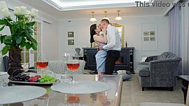 hottie brunette fucks and gets creampie on first date