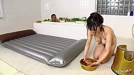 Hell yeah! Uncensored japanese nuru massage with saggy tits milf ends in creampie